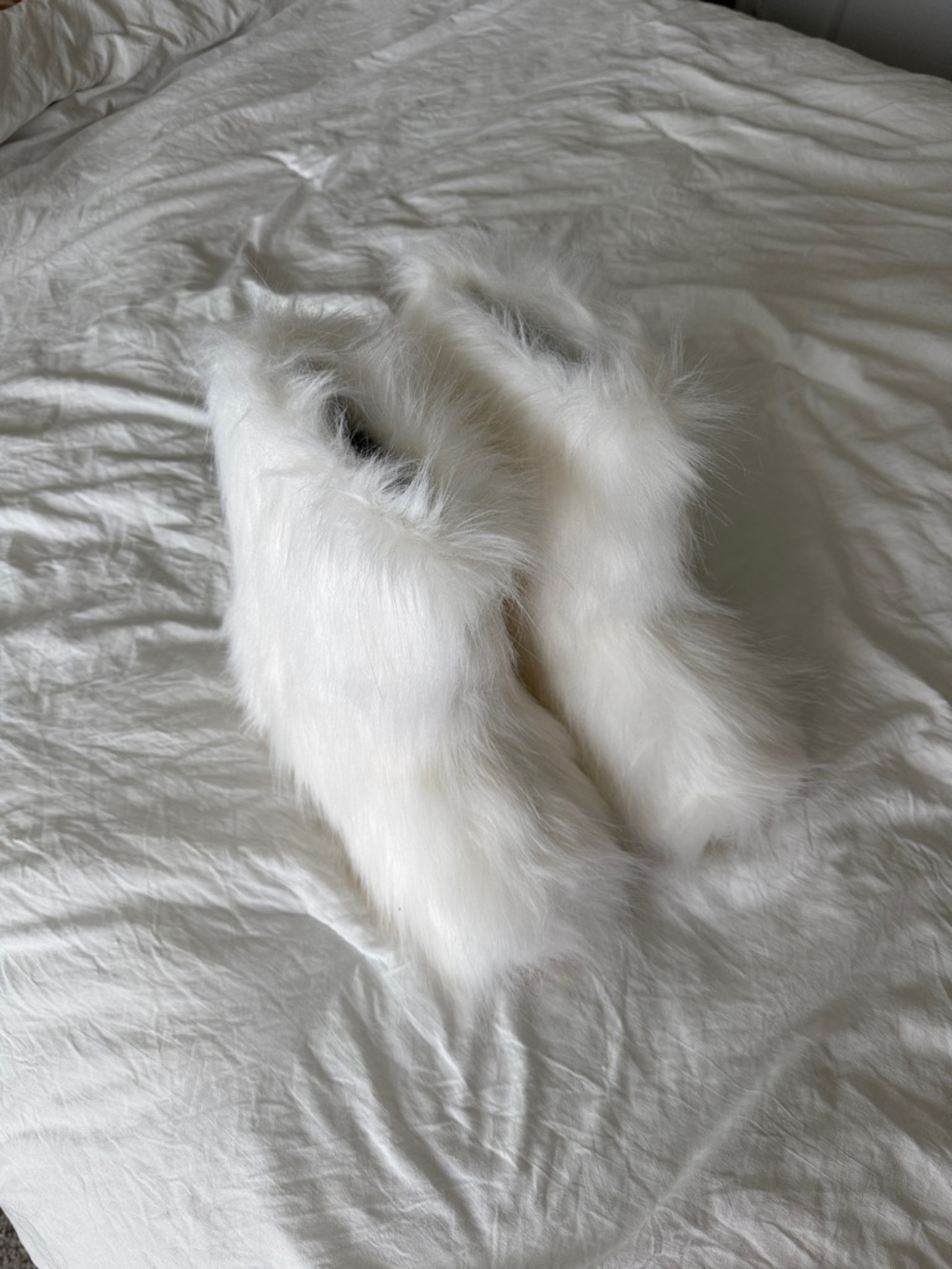White Faux Fur Boot Slippers